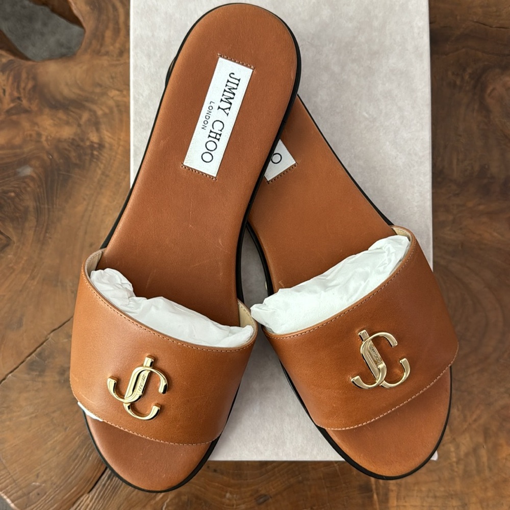 Jimmy Choo Tan Slide Sandals - Picture 2 of 5